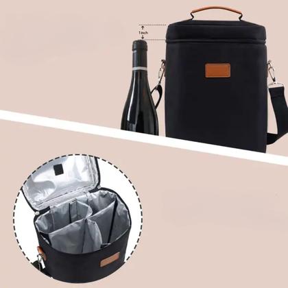 Imagem de Bolsa de Vinho Térmica Wine Bag 4 Garrafas Vinho Multiuso Preto