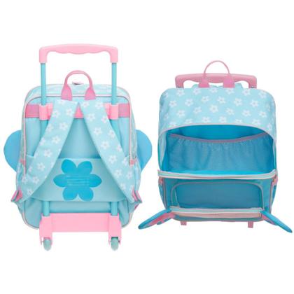 Imagem de Bolsa Escolar c Rodinhas, Lancheira Térmica, Estojo Duplo, Marmita e Copo Infantil Borboleta