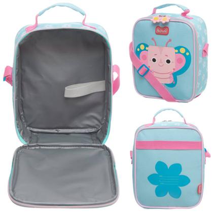 Imagem de Bolsa Escolar c Rodinhas, Lancheira Térmica, Estojo Duplo, Marmita e Copo Infantil Borboleta