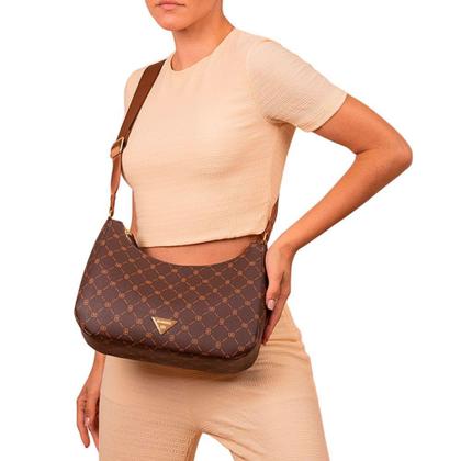 Imagem de Bolsa Feminina Baguete Transversal Monograma Rafitthy Marrom
