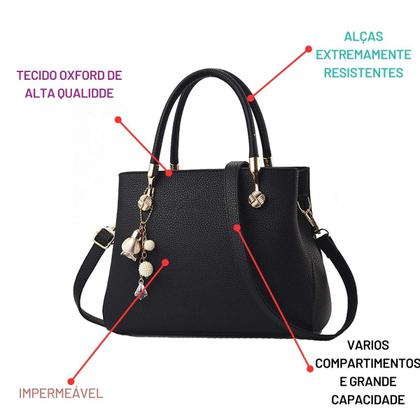 Imagem de Bolsa Feminina Baú Média Tote Alça De Mão E Transversal de Mão Casual Passeio Barata Grande Presente