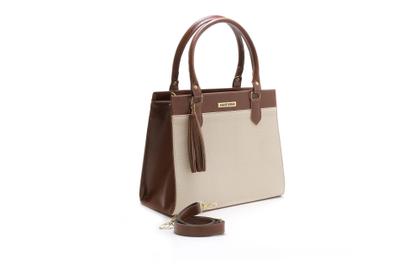 Imagem de Bolsa Feminina Bicolor Com Carteira Santorini Handbag Tricê Marrom/Creme