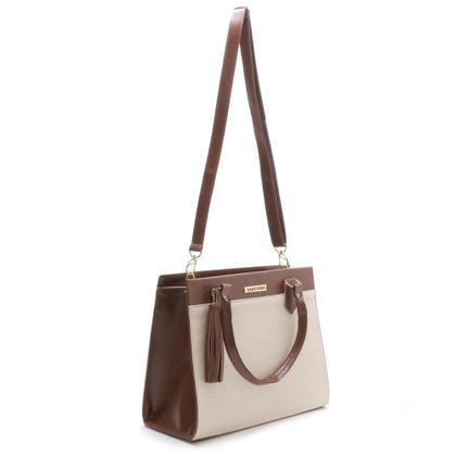 Imagem de Bolsa Feminina Bicolor Com Carteira Santorini Handbag Tricê Marrom/Creme