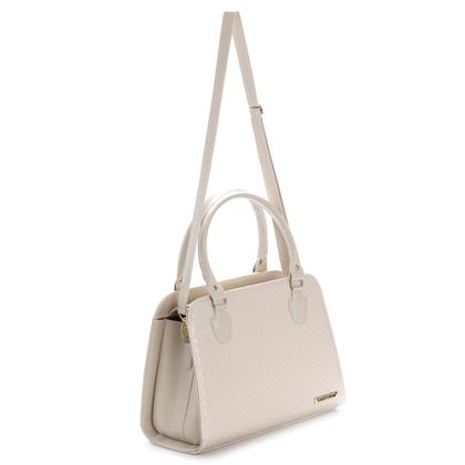 Imagem de Bolsa Feminina bicolor mais carteira Metalassê, com alça transversal Santorini Handbag Creme