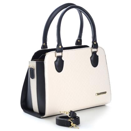 Imagem de Bolsa Feminina bicolor mais carteira Metalassê, com alça transversal Santorini Handbag Preto/Creme