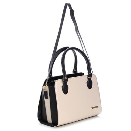 Imagem de Bolsa Feminina bicolor mais carteira Metalassê, com alça transversal Santorini Handbag Preto/Creme