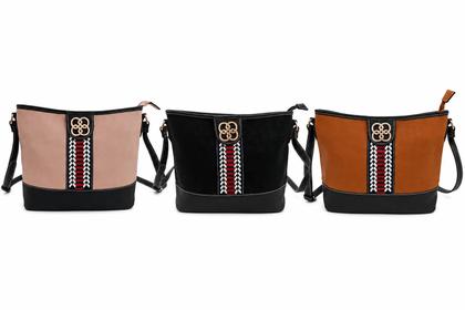 Imagem de Bolsa Feminina Bucket Transversal Fivela Dourada Detalhe Chevron Alça Ajustável Casual Executiva Moderna