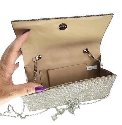 Imagem de Bolsa feminina carteira de mão brilho festa preta nude azul