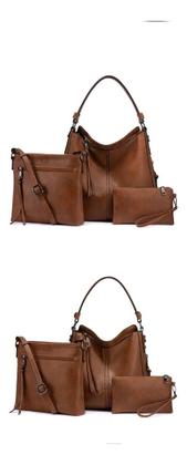 Imagem de Bolsa Feminina De Ombro Grande Couro Resistente Kit 3 Peças!