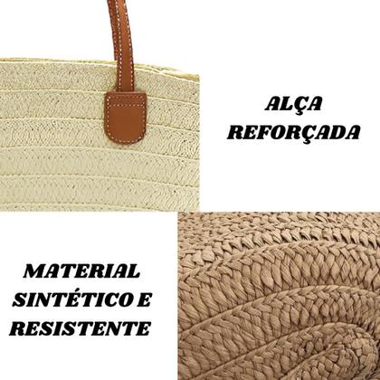 Imagem de Bolsa Feminina De Palha Grande Moda Praia Verão Passeio Viagem Mulher Sacola