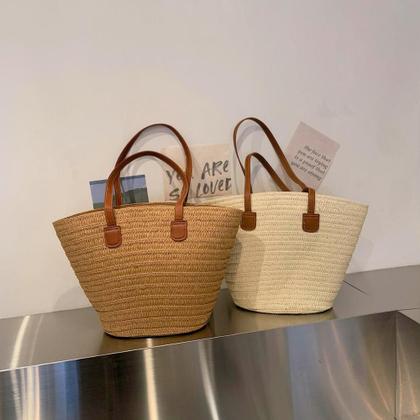 Imagem de Bolsa Feminina De Palha Grande Moda Praia Verão Passeio Viagem Mulher Sacola