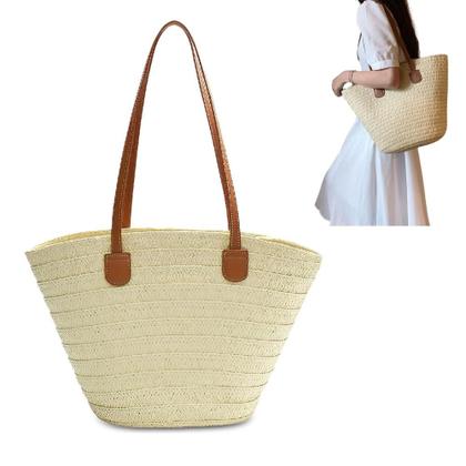 Imagem de Bolsa Feminina De Palha Grande Moda Praia Verão Passeio Viagem Mulher Sacola
