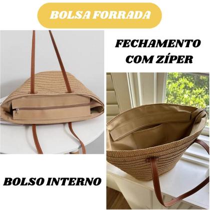 Imagem de Bolsa Feminina De Palha Grande Moda Praia Verão Passeio Viagem Mulher Sacola