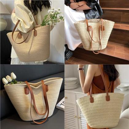 Imagem de Bolsa Feminina De Palha Grande Moda Praia Verão Passeio Viagem Mulher Sacola