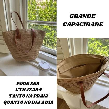 Imagem de Bolsa Feminina De Palha Grande Moda Praia Verão Passeio Viagem Mulher Sacola