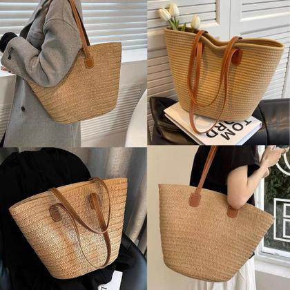 Imagem de Bolsa Feminina De Palha Grande Moda Praia Verão Passeio Viagem Mulher Sacola