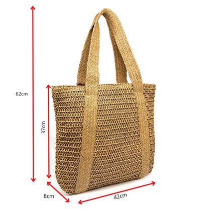 Imagem de Bolsa Feminina De Palha Para Piscina E Praia Quadrada Luxo