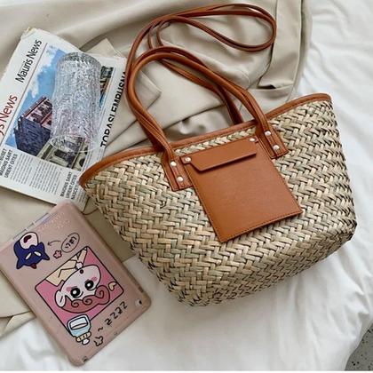 Imagem de Bolsa Feminina De Palha Premium Alça Longa Caramelo