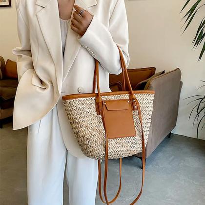 Imagem de Bolsa Feminina De Palha Premium Alça Longa Caramelo