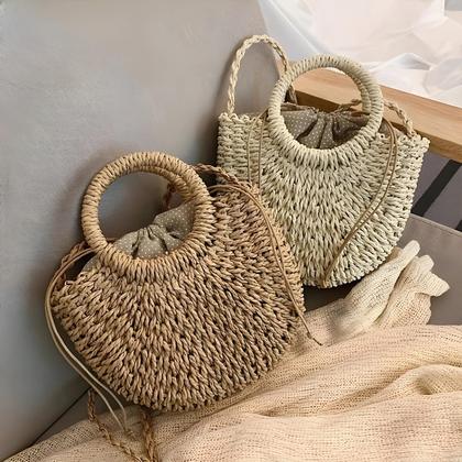 Imagem de Bolsa Feminina de Verão em Rattan e Palha - Bolsa Crossbody Pequena para Praia