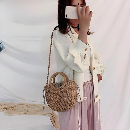 Imagem de Bolsa Feminina de Verão em Rattan e Palha - Bolsa Crossbody Pequena para Praia