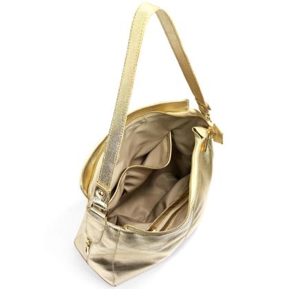 Imagem de Bolsa Feminina em Couro Legitimo Dourada Sacola Hobo Média Road Seven
