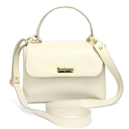 Imagem de Bolsa Feminina em Couro Legitimo Pequena Alça de Mão e Transversal Off White com Metais Dourados Road Seven