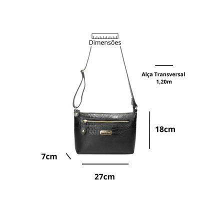 Imagem de Bolsa Feminina em Couro Legitimo Pequena Alça Transversal Metais Dourados Road Seven