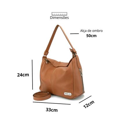 Imagem de Bolsa Feminina em Couro Legitimo Sacola Hobo Média Road Seven Metais Pratas