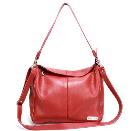 Imagem de Bolsa Feminina em Couro Legitimo Sacola Hobo Média Vermelha Road Seven