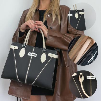 Imagem de Bolsa Feminina Grande com Divisórias Tote Talassa Tressê Transversal Moderna 