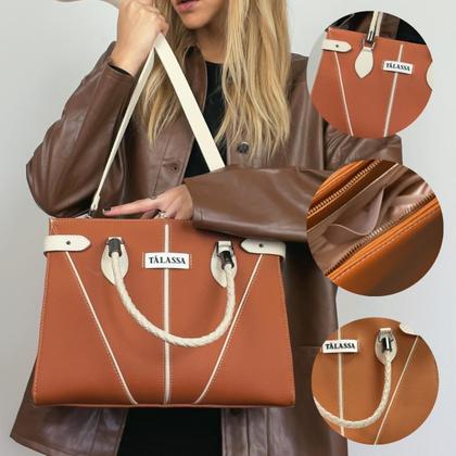 Imagem de Bolsa Feminina Grande com Divisórias Tote Talassa Tressê Transversal Moderna 