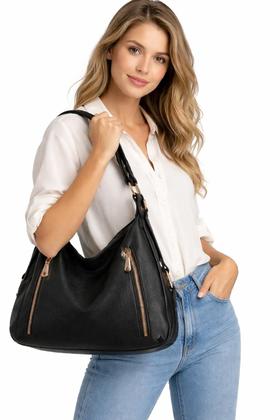 Imagem de Bolsa Feminina Grande Couro Pu com Zíper Duplo e Divisórias  Elegante e Espaçosa