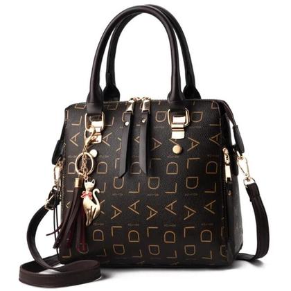 Imagem de Bolsa Feminina Grande de Couro PU com Borla e Letras - Bolsa de Ombro Fashion