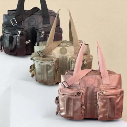 Imagem de Bolsa Feminina Grande Nylon com Bolsos e Chaveiro Espaçosa Leve e Multiuso