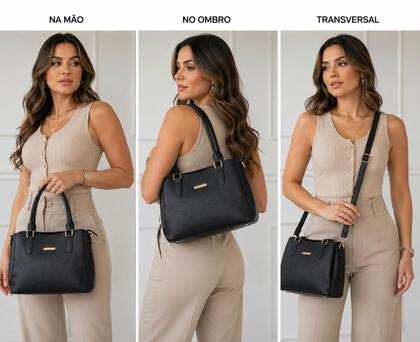 Imagem de Bolsa Feminina Média Elegante 3 Divisórias com Zíper e Alça Transversal