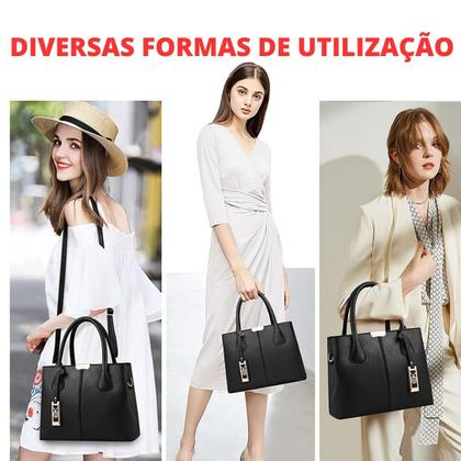Imagem de Bolsa Feminina Média Tote Com Alça Transversal Bolso Externo Mulheres MOda Resistente COm Alça Para Trabalho Presente Resistente Lisa Espaçosa