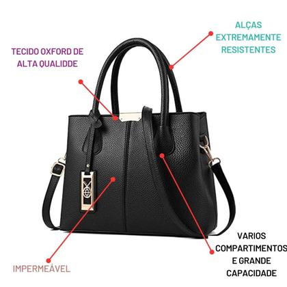 Imagem de Bolsa Feminina Média Tote Com Alça Transversal Bolso Externo Mulheres MOda Resistente COm Alça Para Trabalho Presente Resistente Lisa Espaçosa
