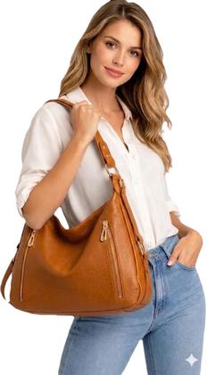Imagem de Bolsa Feminina Média Transversal Couro Pu com 4 Zíperes  Estilosa e Elegante