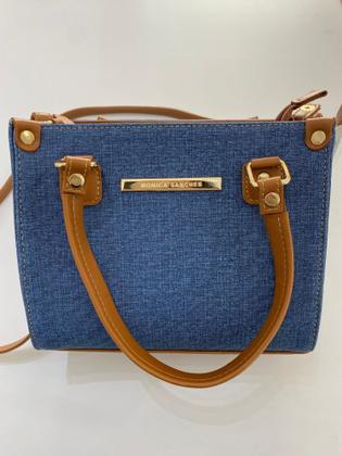 Imagem de Bolsa feminina monica sanches 3032 nl jeans / line caramelo