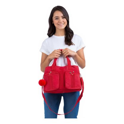 Imagem de Bolsa Feminina Nylon Grande Multi Bolsos Alça Transversal Ajustável Colorida Trabalho Moderna