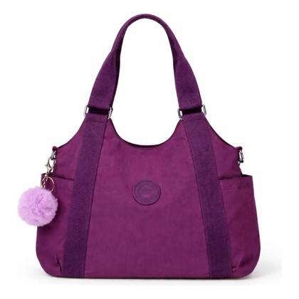 Imagem de Bolsa Feminina Nylon Leve Resistente Moderna Espaçosa Com Zíper E Chaveiro Pompom Elegante Luxo