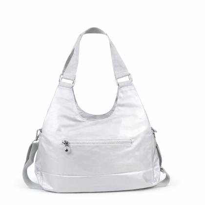 Imagem de Bolsa Feminina Nylon Metalizada Tiracolo Alça Ajustável Casual com Bolso Frontal e Compartimentos