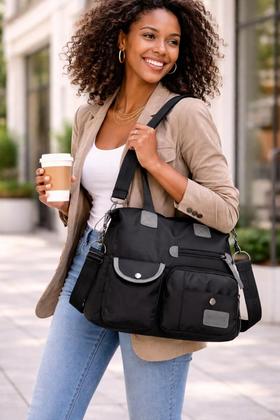 Imagem de BOLSA FEMININA OMBRO NYLON TOTE DE VIAGEM GRANDE CAPACIDADE Cor:Preto