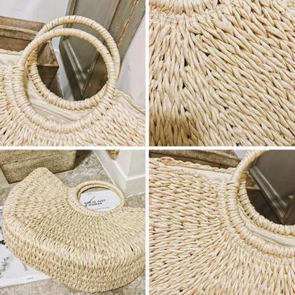Imagem de Bolsa Feminina Palha Artesanal Meia Lua Grande Palha Bege - Moda Feminina Casual/Praia