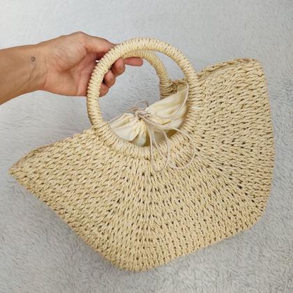 Imagem de Bolsa Feminina Palha Artesanal Meia Lua Grande Palha Bege - Moda Feminina Casual/Praia