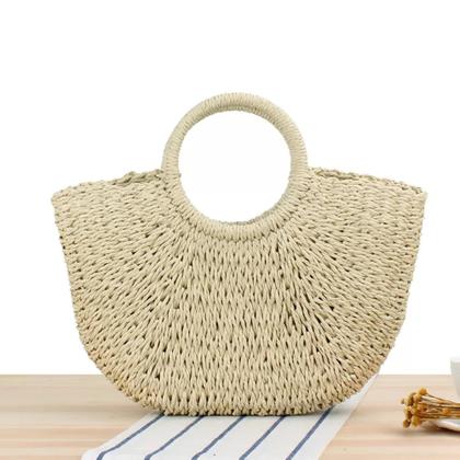 Imagem de Bolsa Feminina Palha Artesanal Meia Lua Grande Palha Bege - Moda Feminina Casual/Praia