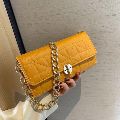 Imagem de Bolsa Feminina Pequena Ombro Baguete Couro Alça Corrente