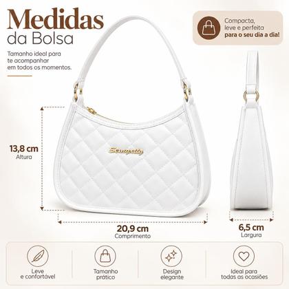 Imagem de Bolsa Feminina Pequena Ombro Baguete Matelassê Blogueira Cor:Branco