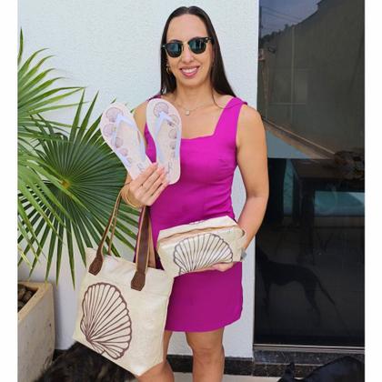 Imagem de Bolsa Feminina Praia Com Relevo 3D Necessaire Concha Palha Magicc BN-245